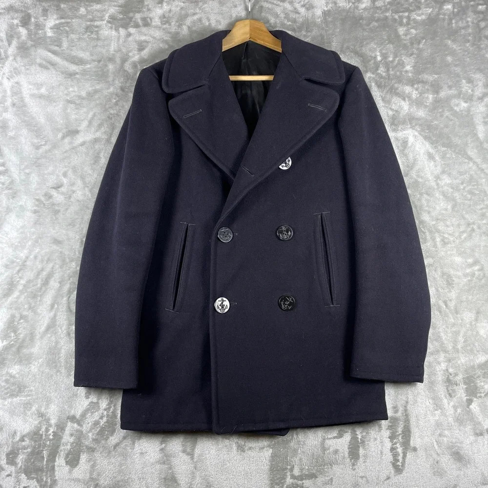 Vintage 60s US Navy Pea Coat Men 34 Navy Wool Double Breasted 1967 Jacket